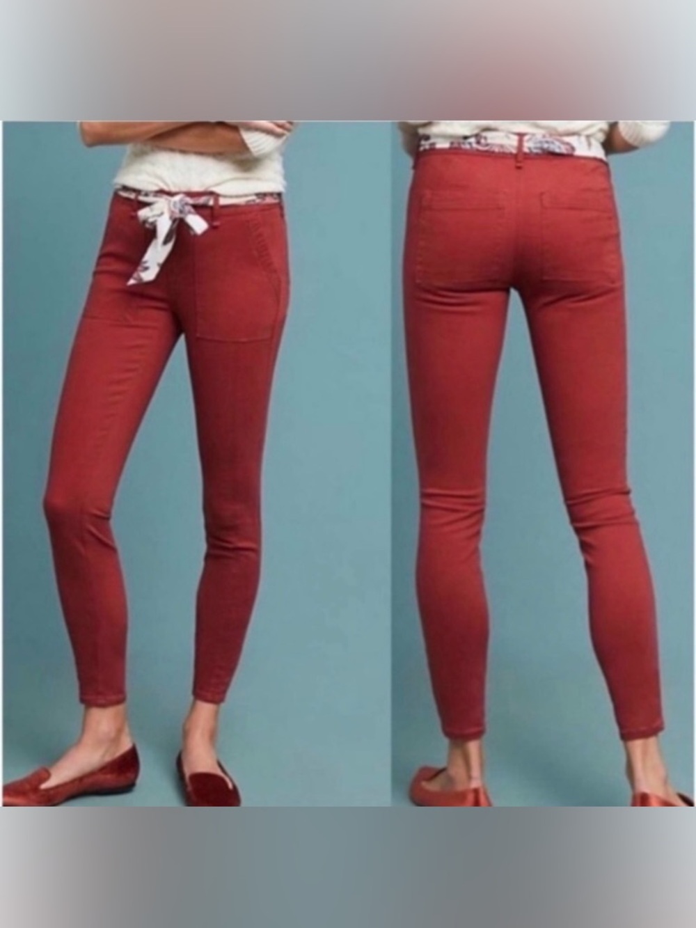 Anthropologie Jefferson Slim Utility Pants High Rise Waist Brick Red 28